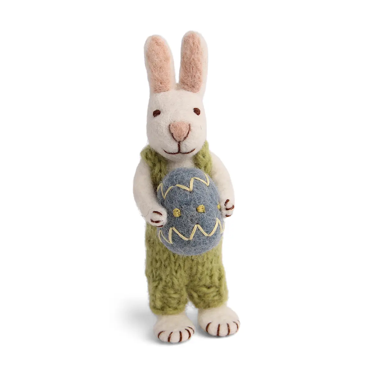 Gry & Sif Hasenfamilie „weißer Hase mit grüner Latzhose und Osterei“ H13cm