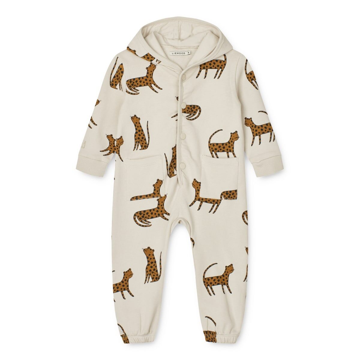 Liewood Kinder-Sweat-Jumpsuit Topeka „Leopard / Sandy“, Gr. 56-104