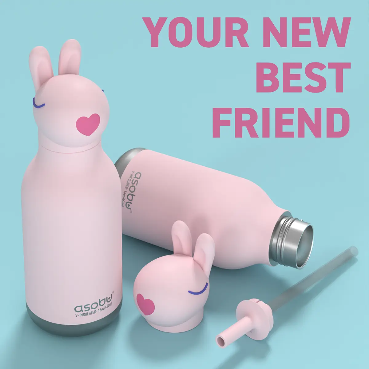 Asobu Bestie Trinkflasche „Bubbles der Hase“, 460 ml
