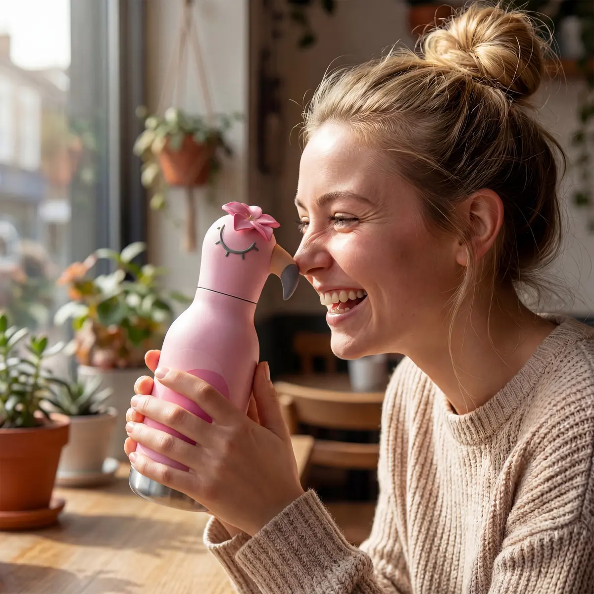 ASOBU Bestie Trinkflasche „Flamingo“, 460 ml – Anwendungsbild