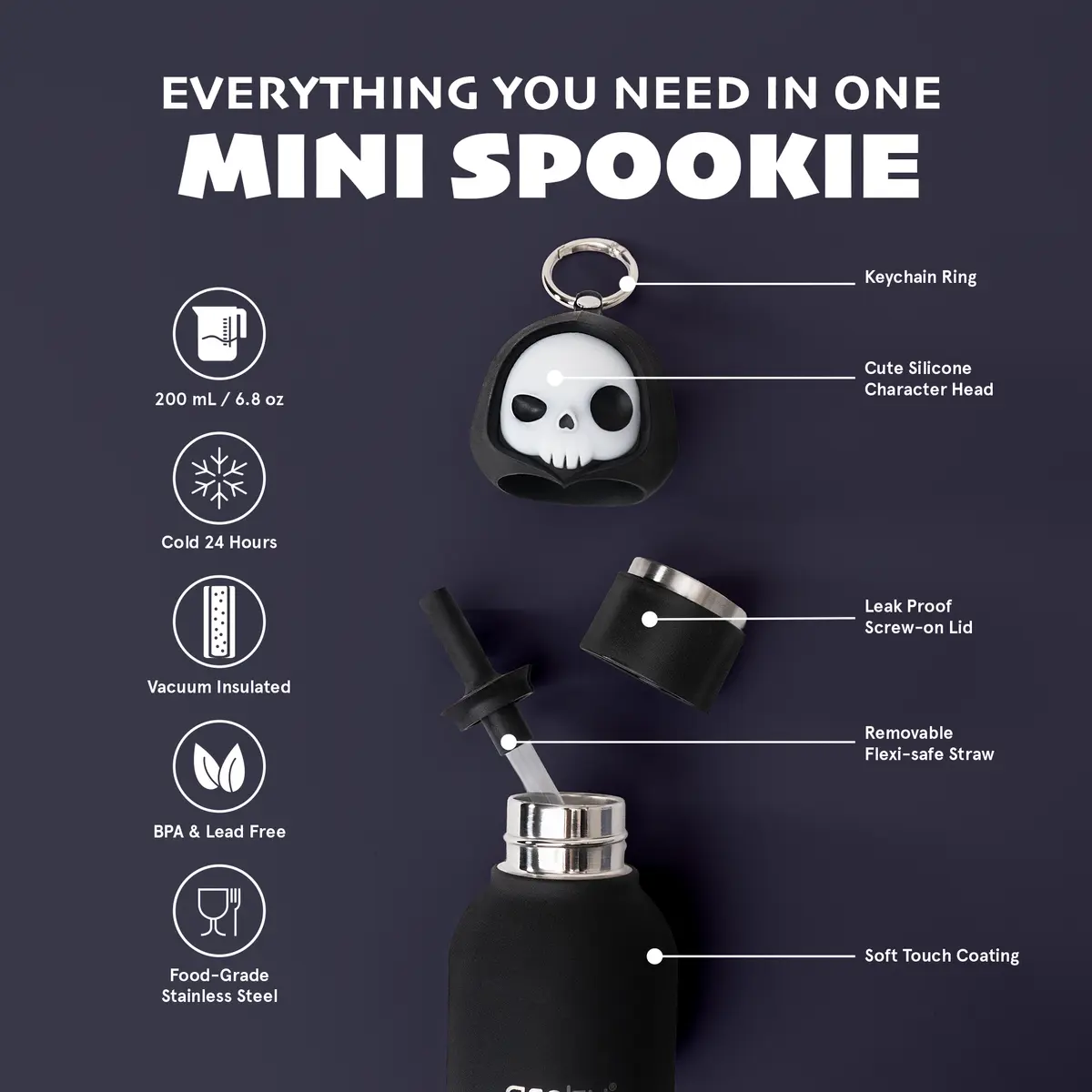 ASOBU Spookie Mini-Trinkflasche „Mortimer“, 200 ml – Aufbau und Details