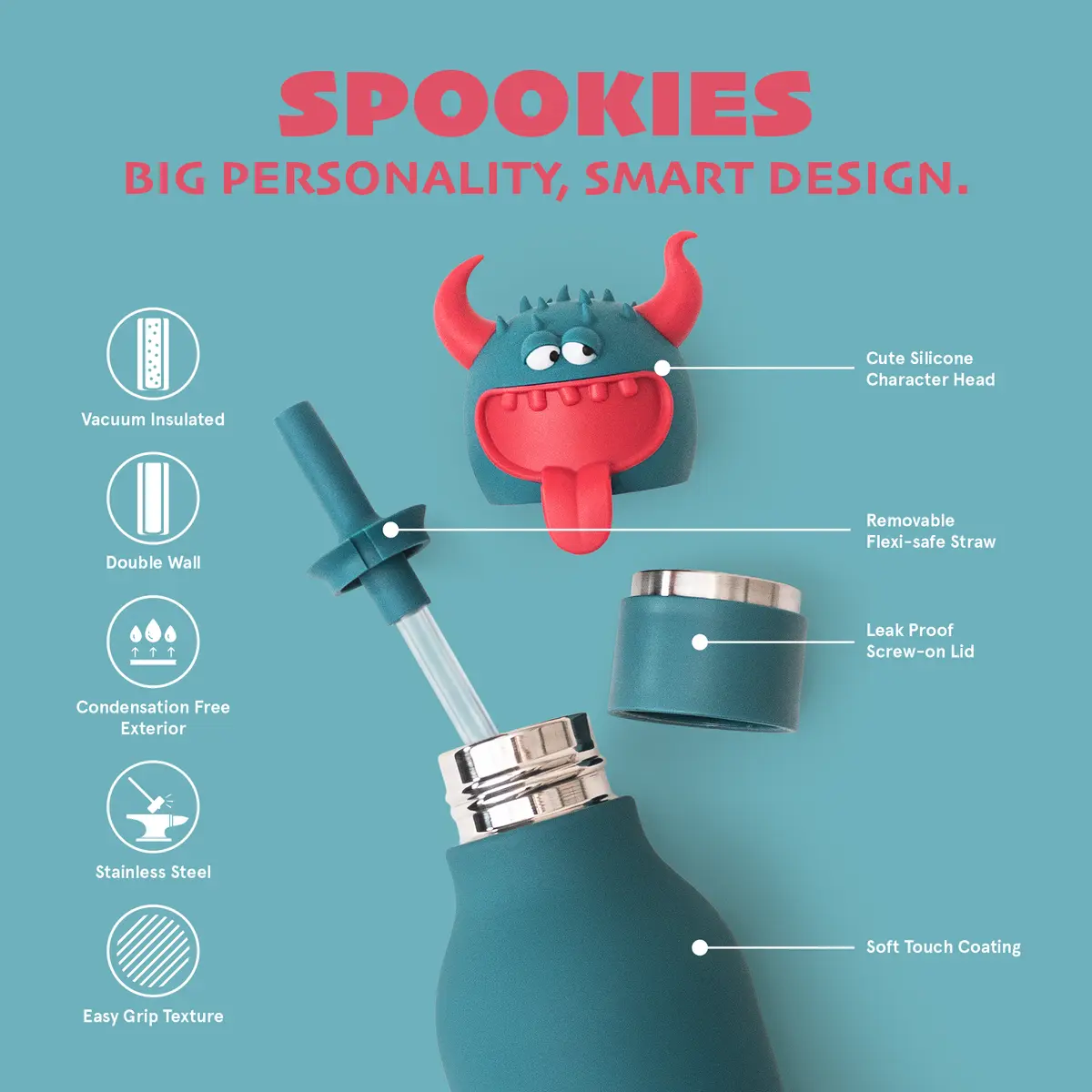 ASOBU Spookie Trinkflasche „Benny the Beast“, 470 ml – Aufbau und Details
