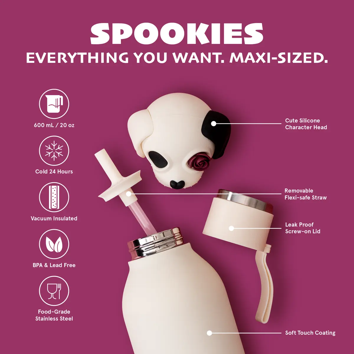 ASOBU Spookie Trinkflasche „Frankinpup“, 660 ml – Aufbau und Details