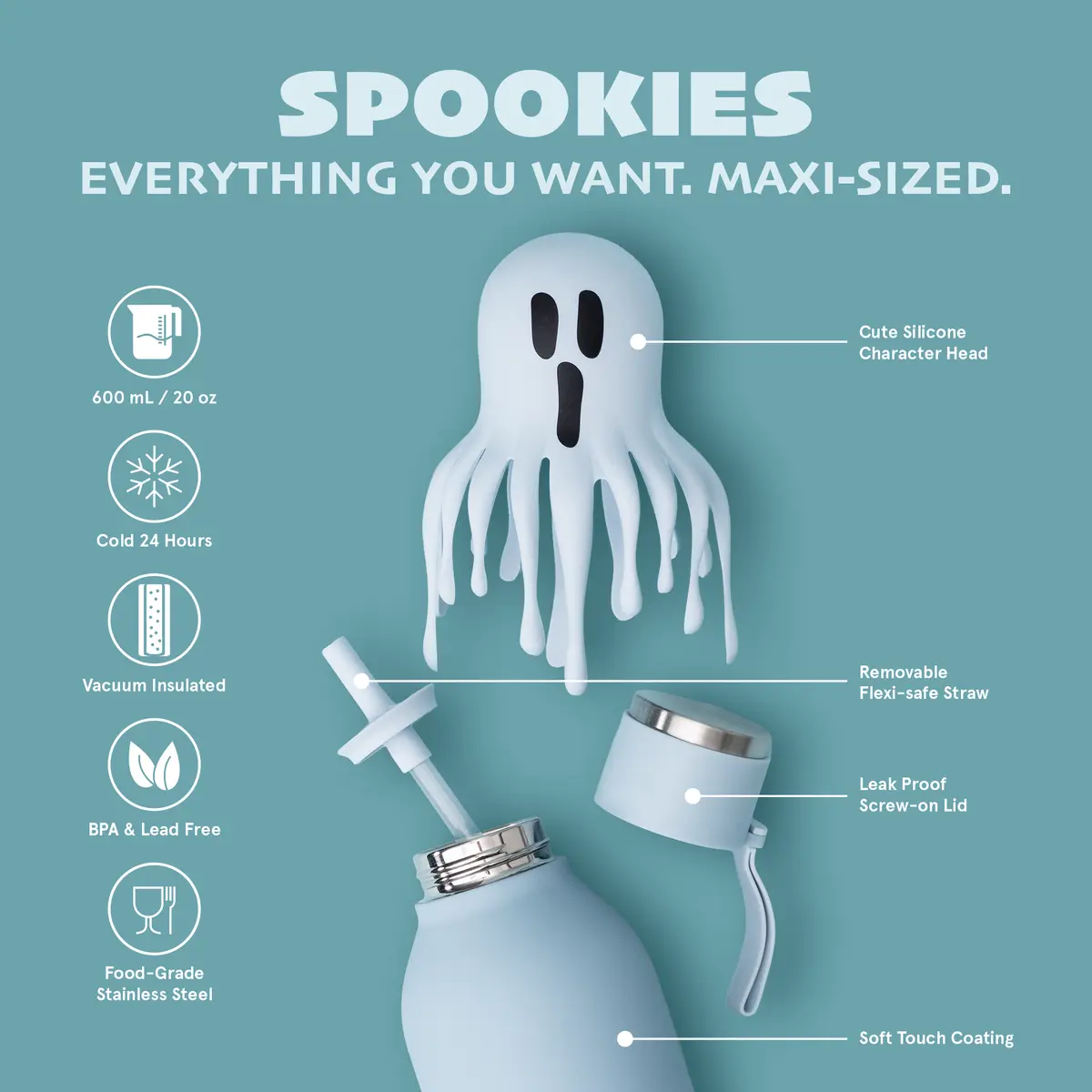 ASOBU Spookie Trinkflasche „Gloomy“, 660 ml – Aufbau und Details