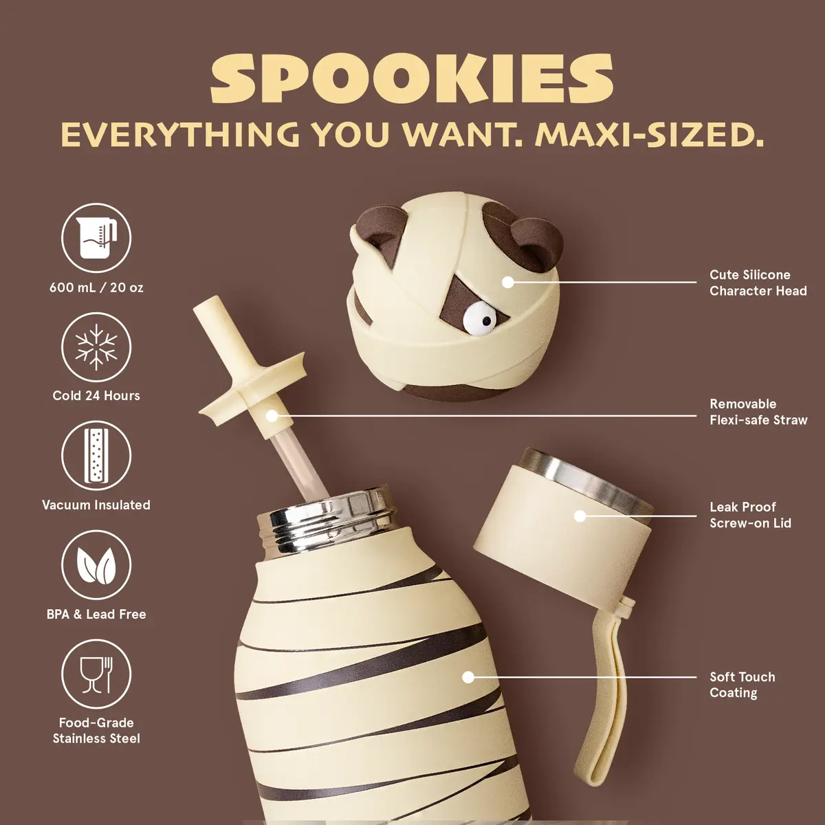 ASOBU Spookie Trinkflasche „Teddy Tombs“, 660 ml – Aufbau und Details