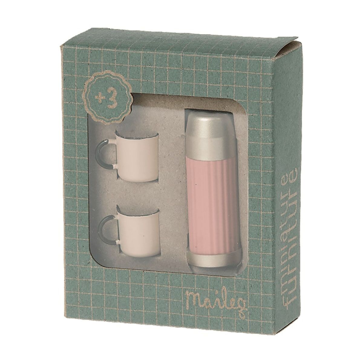 Maileg Miniatur Thermoskanne-Becher-Set „Soft coral“, 3er-Set, H6cm – Bild 2
