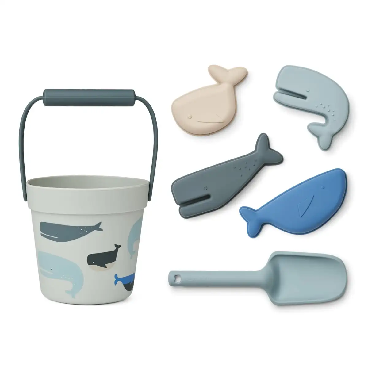 Liewood Dante Strand-Set „Whales / Cloud blue“, Silikon, 6-teilig