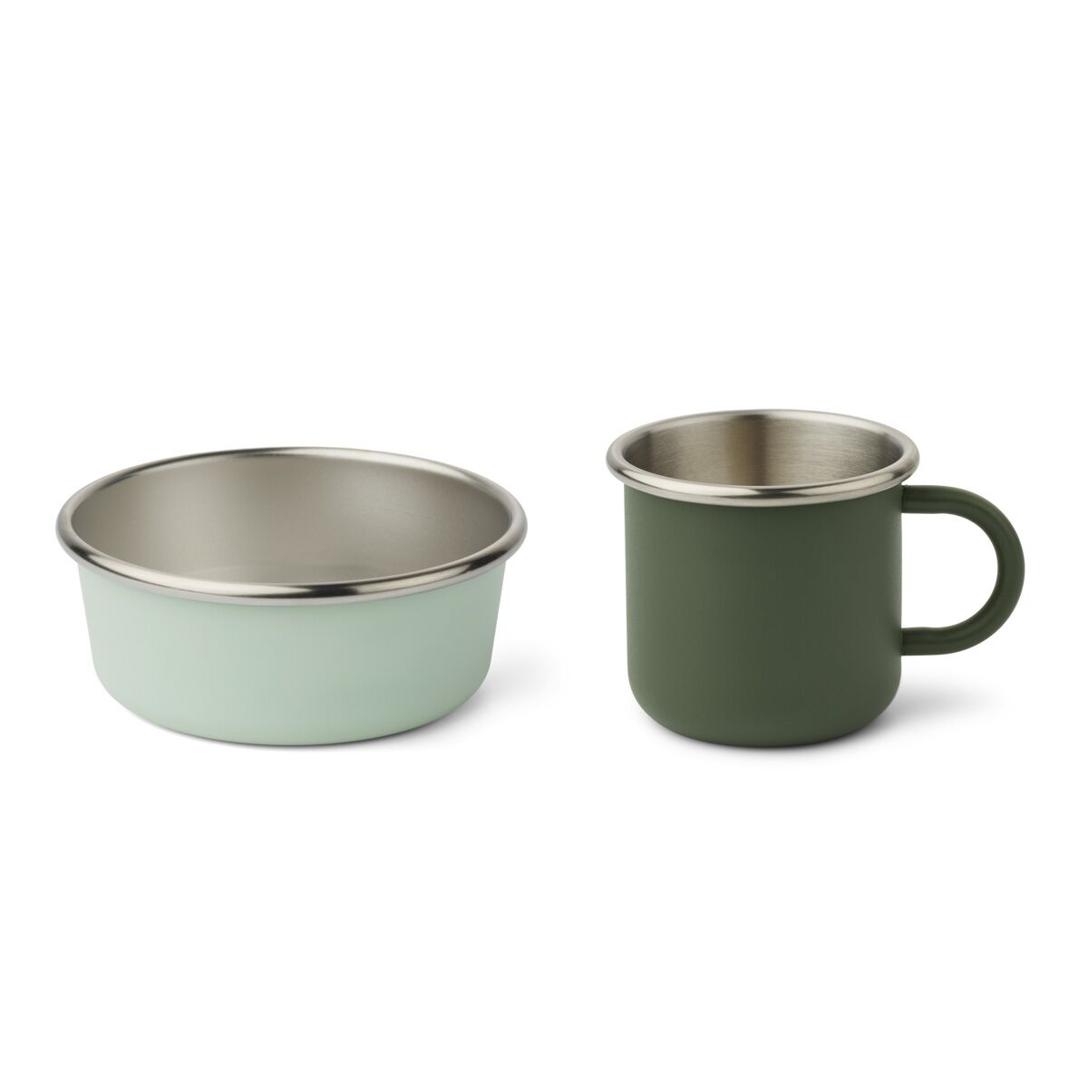DELISTED Liewood Chandler Kindergeschirr-Set „Hunter green / dusty mint mix“ aus Edelstahl, 2er-Set