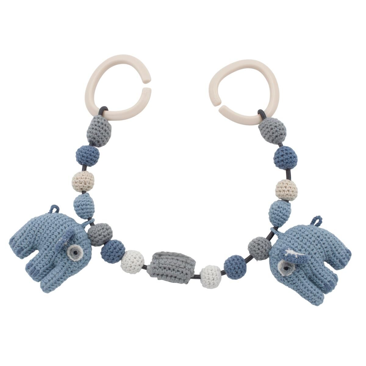DELISTED Sebra Häkel-Kinderwagenkette, Fanto der Elefant „Powder Blue“