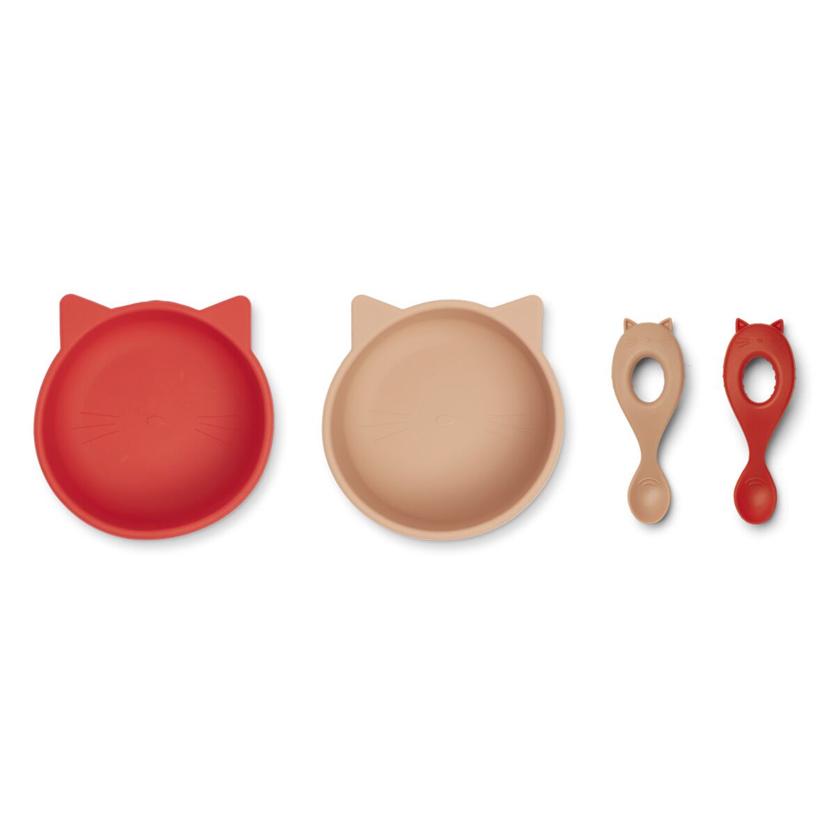 Liewood Evan Silikon Schlüssel-Löffel-Set Baby „Cat apple red tuscany rose mix“, 4-teilig 01