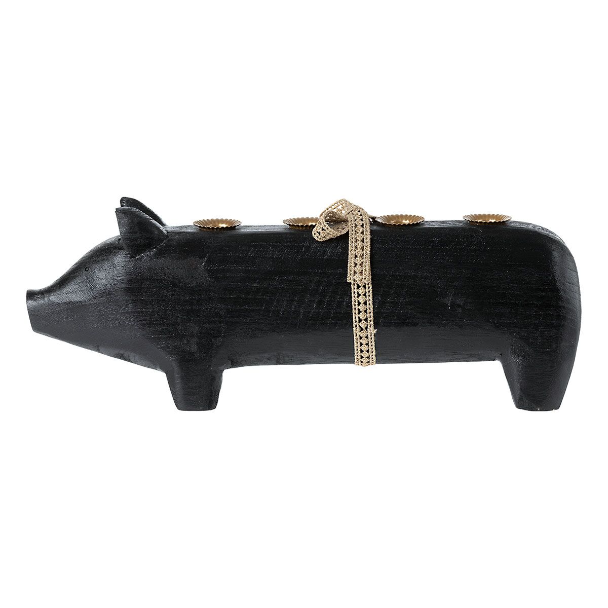 DELISTED Maileg Holzschwein, schwarzer Kerzenhalter, large, 4-flammig, 39cm