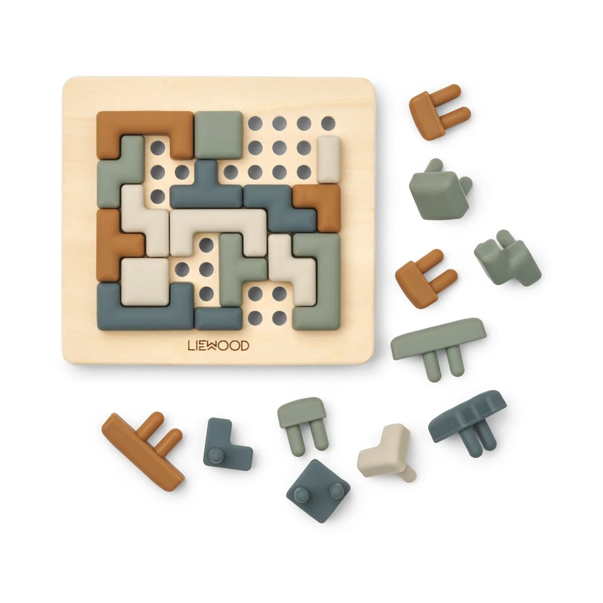 Liewood Steckpuzzle Lonzo „Faune green multi mix“, Holz / Silikon, 28-teilig