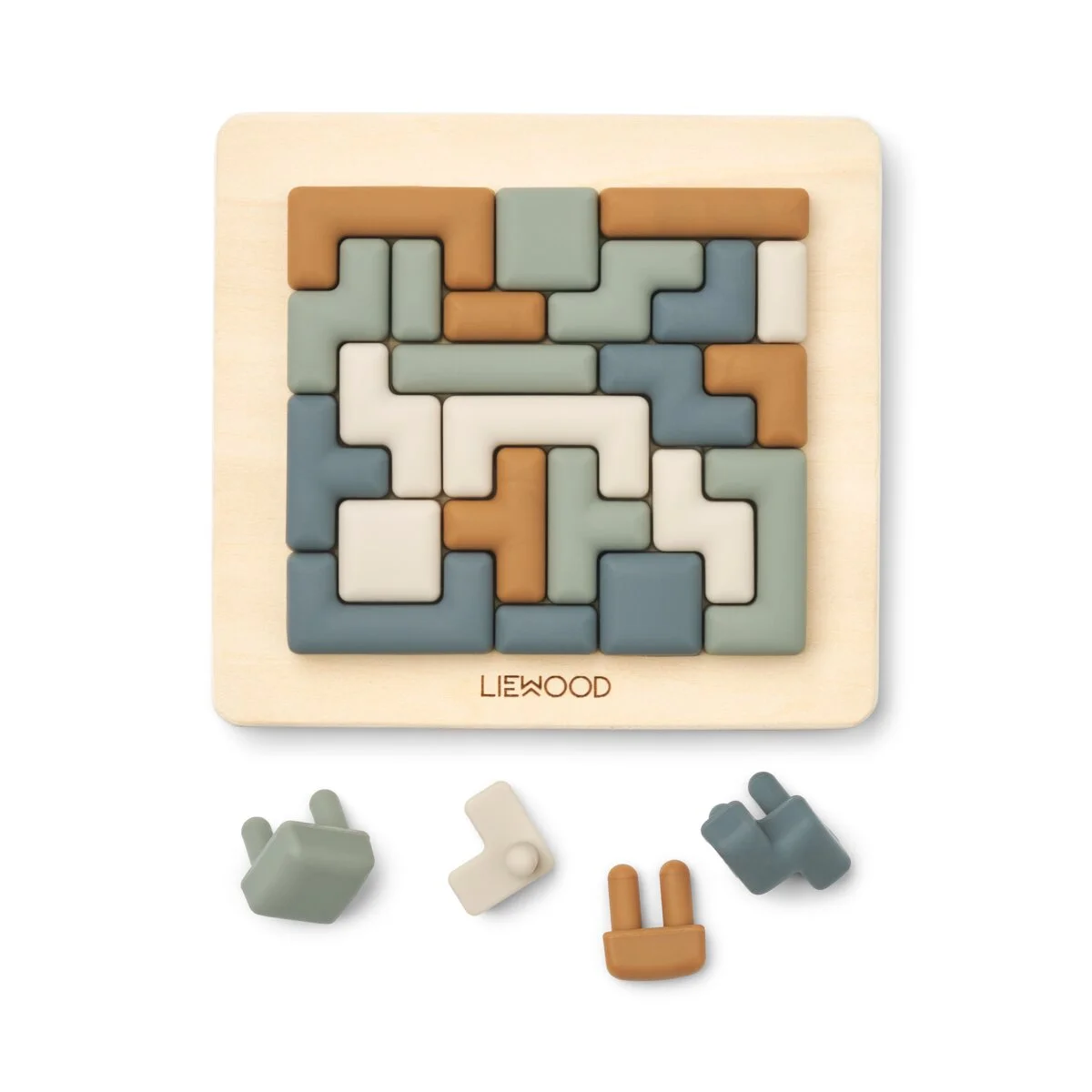 Liewood Steckpuzzle Lonzo „Faune green multi mix“, Holz / Silikon, 28-teilig