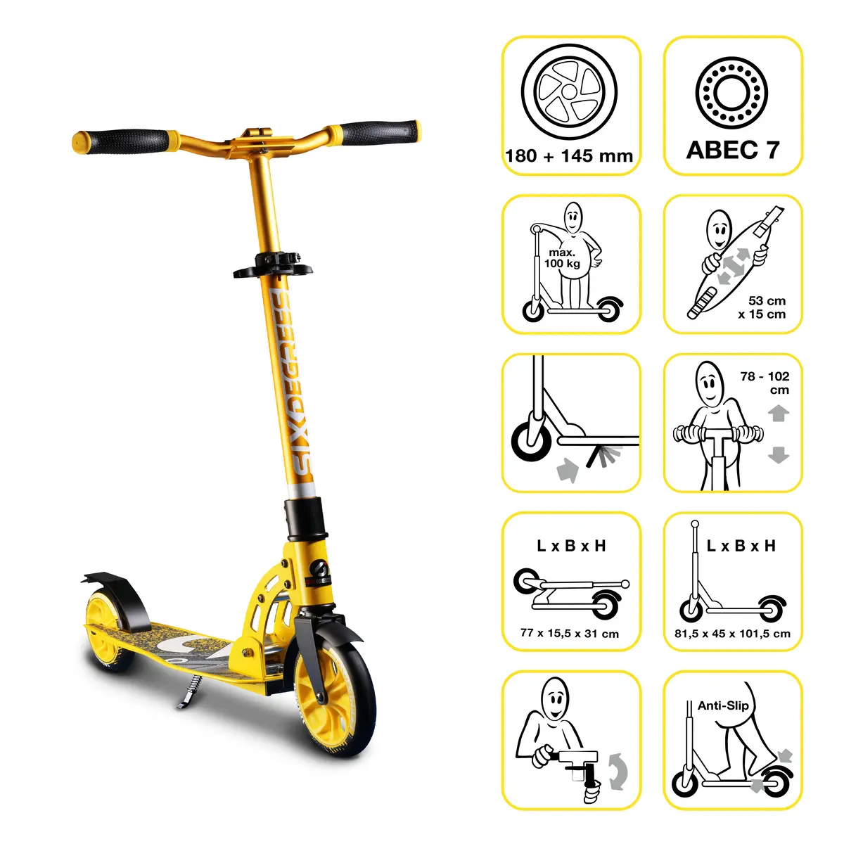 Six Degrees Aluminium Scooter 180/145 mm - Gelb