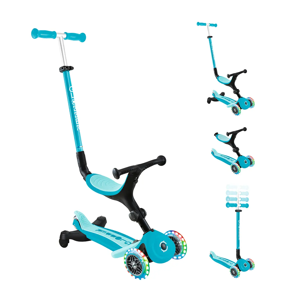 Globber 3-in-1 Roller Go-Up Active Lights 360 Grad mit Leuchtrollen – Blau, Hinterradlenkung, 15M-9J