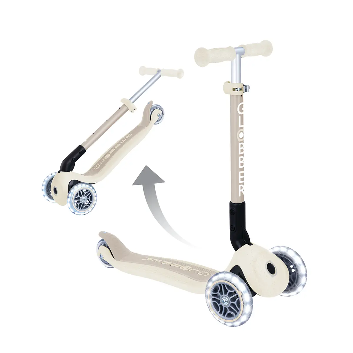 Globber Roller Junior Foldable Lights ECO mit Leuchtrollen – kokos weiß, 2-6 Jahre