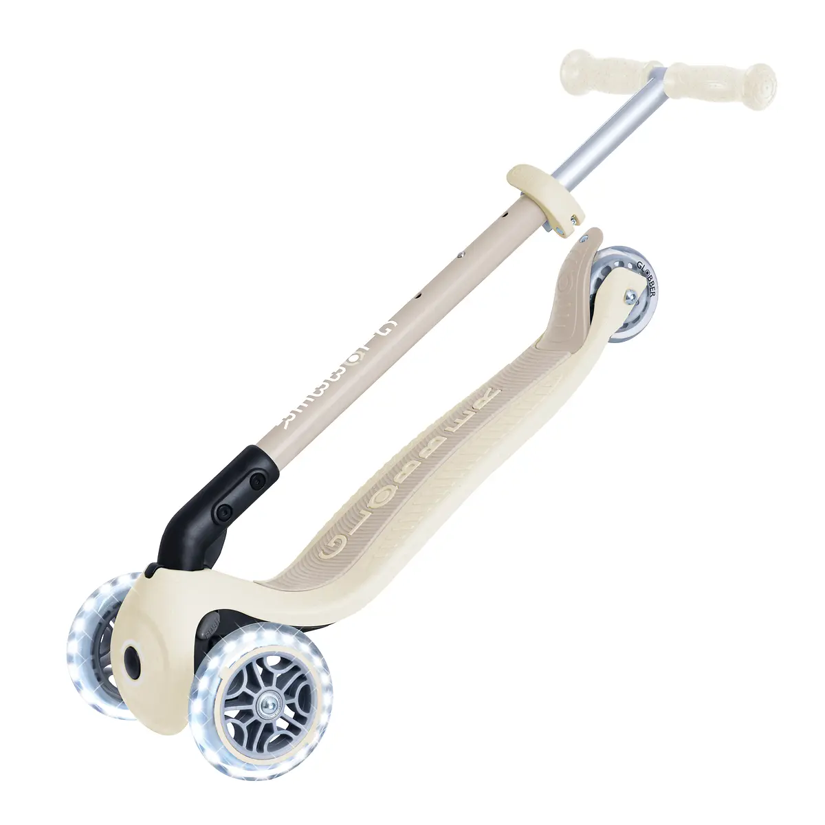 Globber Roller Primo Foldable Plus Lights ECO mit Leuchtrollen – Kokos-Weiß, 3-9 Jahre