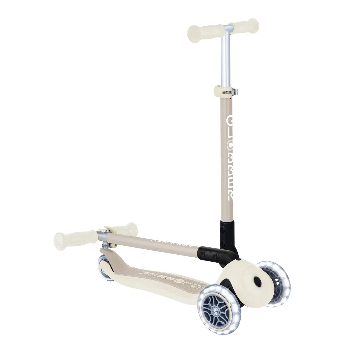 Globber Roller Primo Foldable Plus Lights ECO mit Leuchtrollen – Kokos-Weiß, 3-9 Jahre