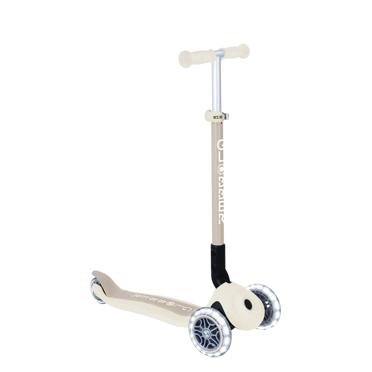 Globber Roller Primo Foldable Plus Lights ECO mit Leuchtrollen – Kokos-Weiß, 3-9 Jahre