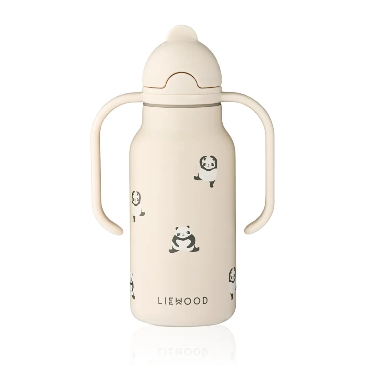 Liewood Edelstahl Trinkflasche Kimmie „Mini panda / Sandy mit Griffen“