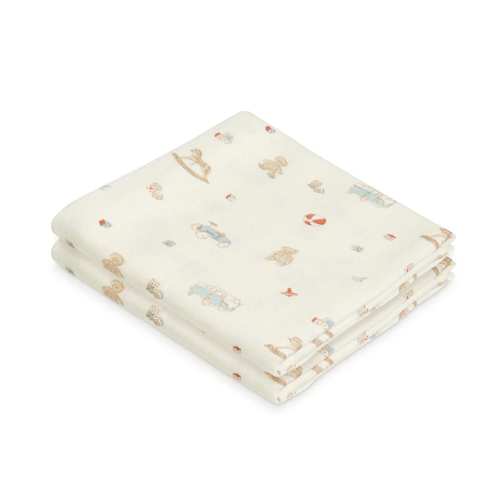Cam Cam Musselintuch „Vintage Toys“, 2er-Set, GOTS, 70x70cm