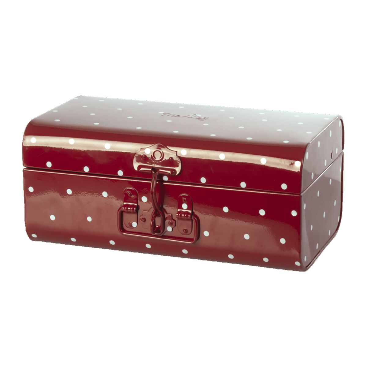 Maileg Koffer aus Metall „Rot mit weißen Punkten“, 35x15cm 01