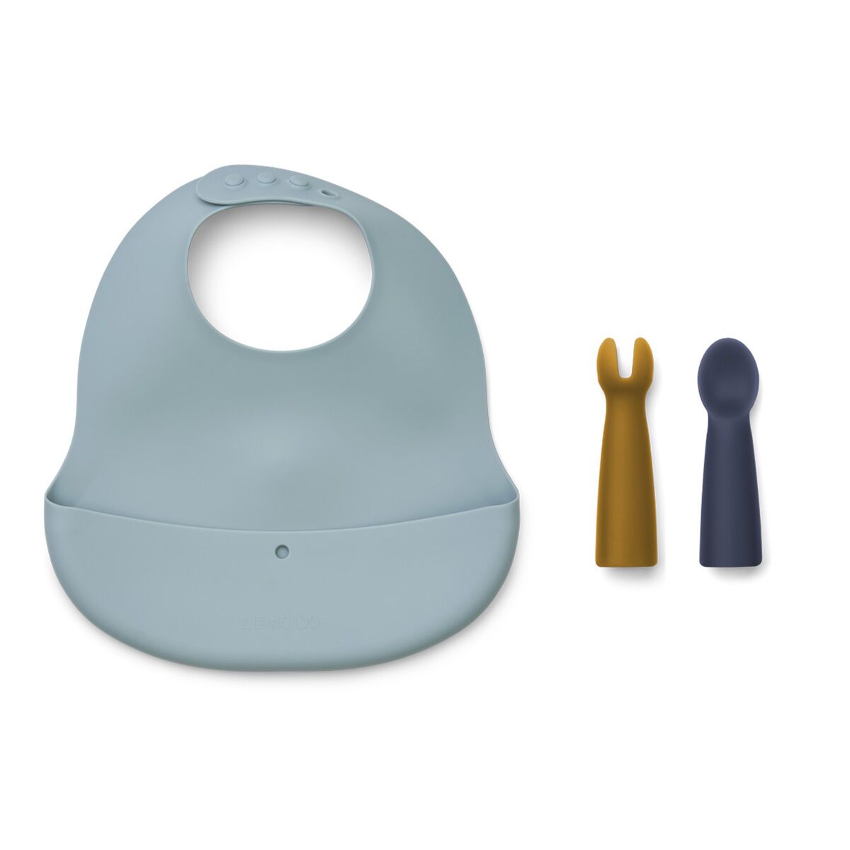 Liewood Aspen Lätzchen & Babybesteck-Set „Sea blue multi mix“, Silikon