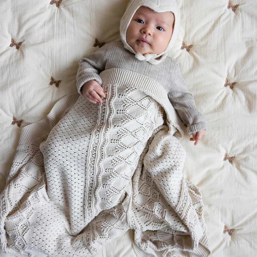 Cam Cam Pointelle Strick Babydecke „Off White“, GOTS, 80x100cm