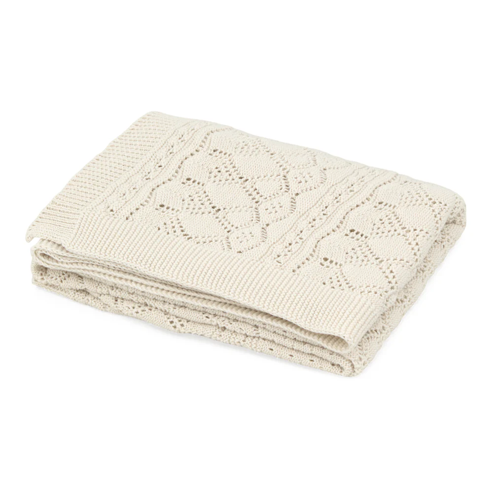Cam Cam Pointelle Strick Babydecke „Off White“, GOTS, 80x100cm