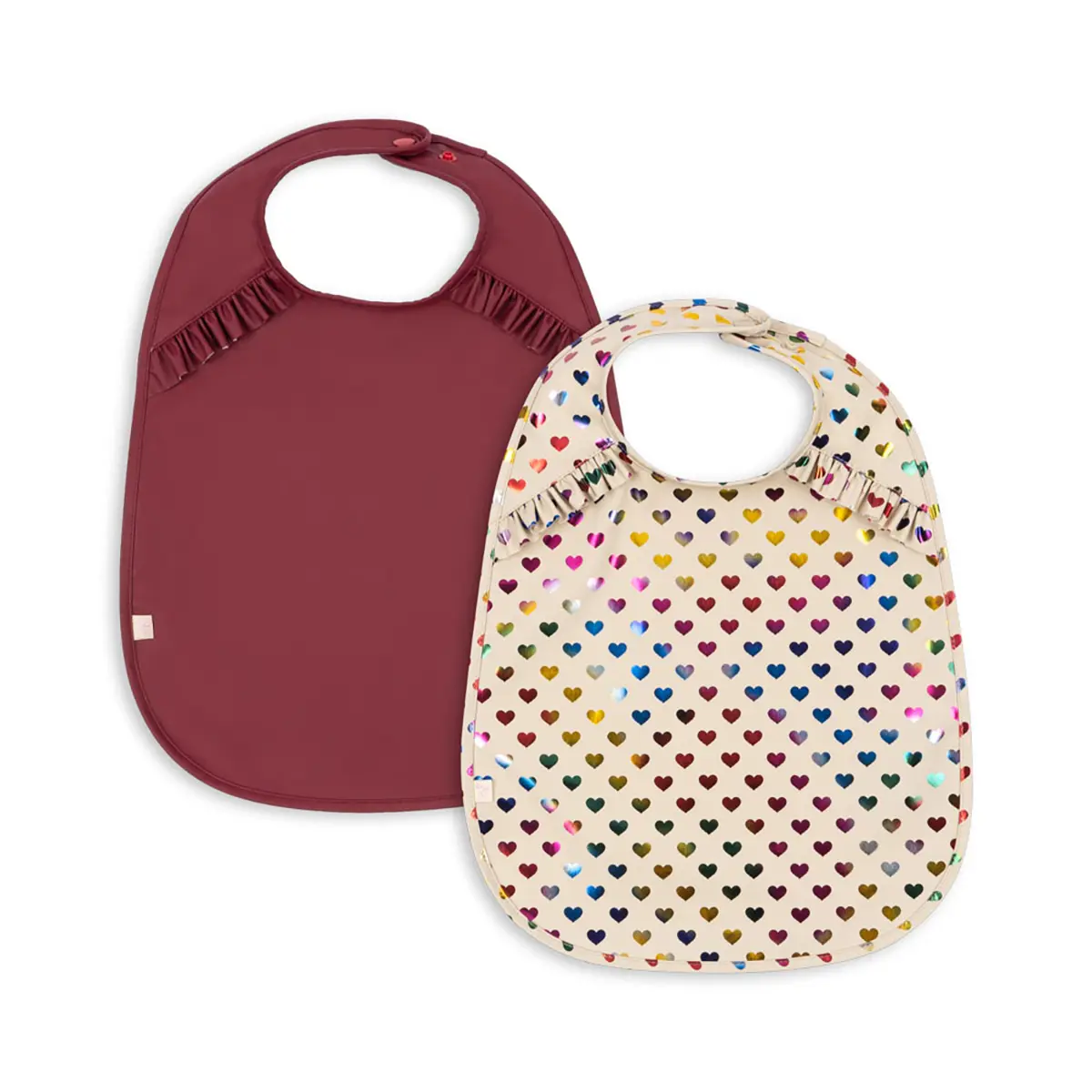 Konges Sløjd Lätzchen-Set mit Rüschen „Coeur Glitter / Sangria“