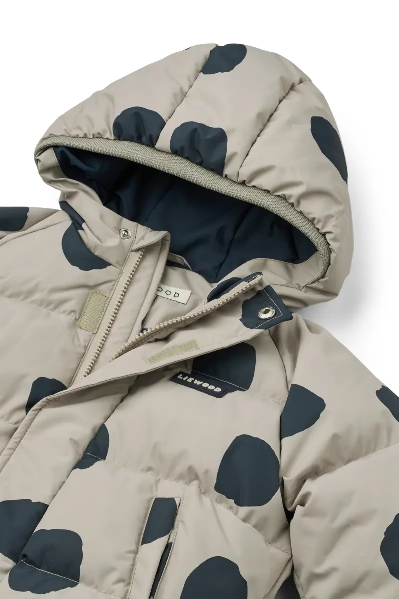 Liewood Daunenjacke Adelina „Spot dots / Nebelgrau“ mit Kapuze