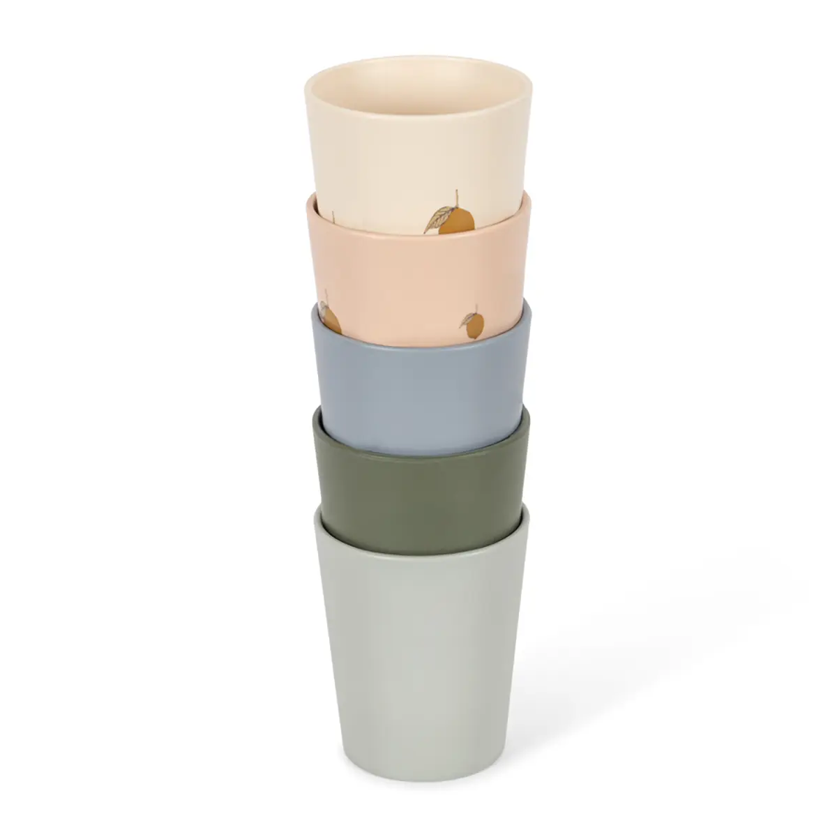 Konges Sløjd Kinder-Becher-Set „Lemon Mix“ aus PET, 5er-Set, H9cm