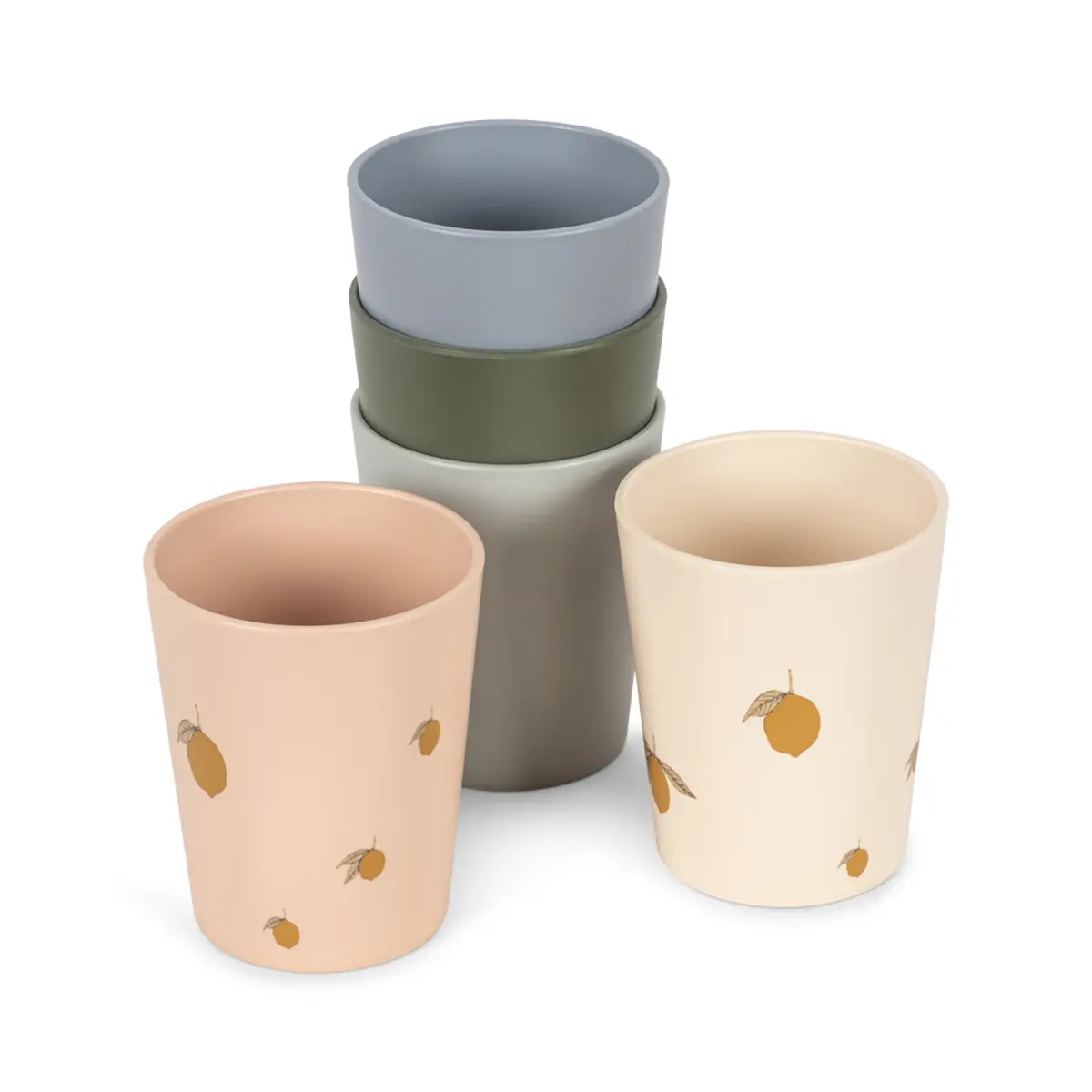 Konges Sløjd Kinder-Becher-Set „Lemon Mix“ aus PET, 5er-Set, H9cm