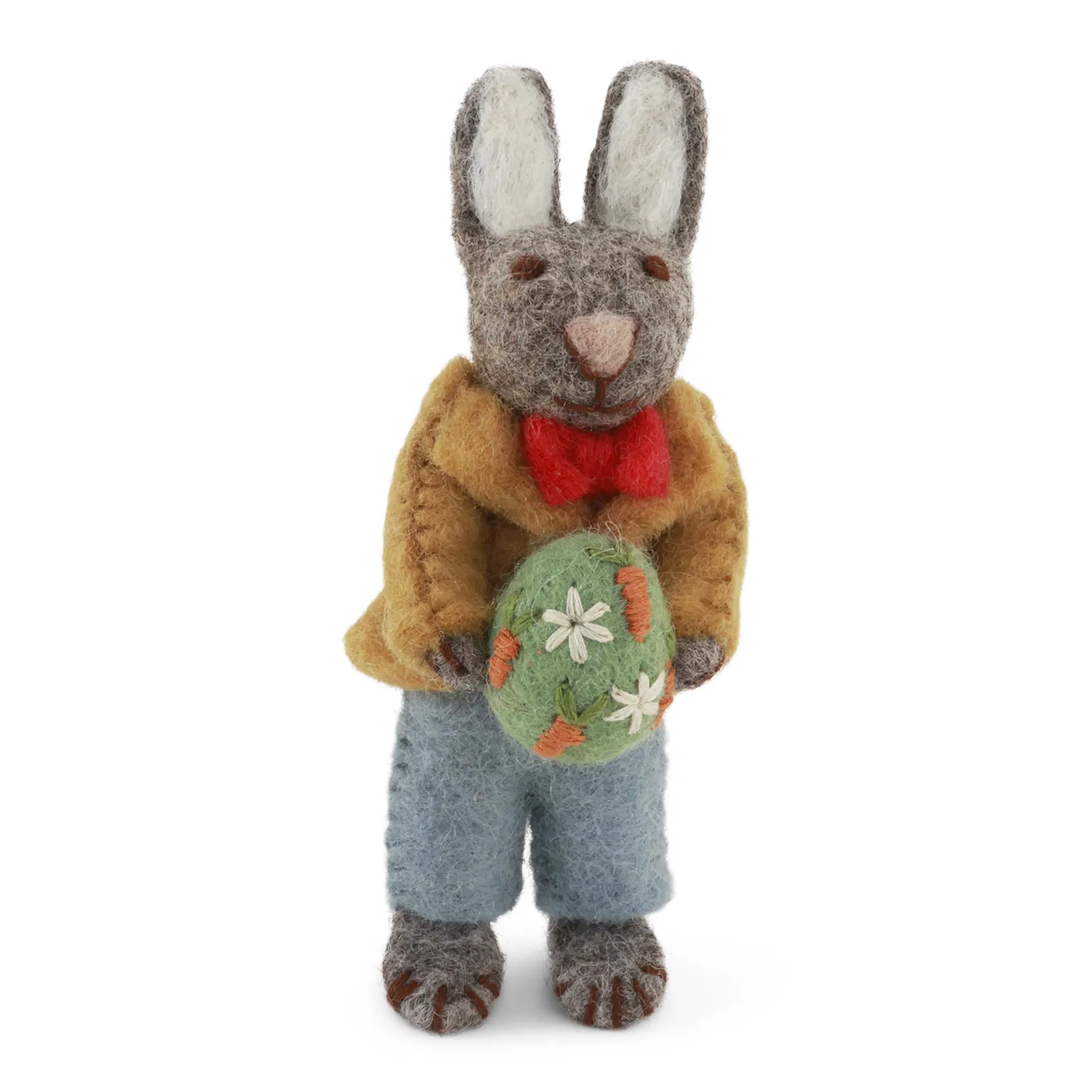Gry & Sif Hasenfamilie „grauer Hase mit Osterei und Jacke“ H12cm