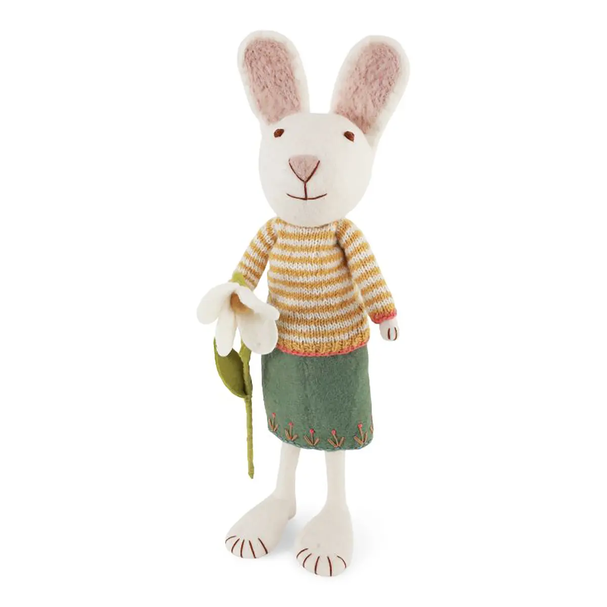 Gry & Sif Hasenfamilie „weißer Hase mit Pullover, Rock und Schneeglöckchen“ H60cm
