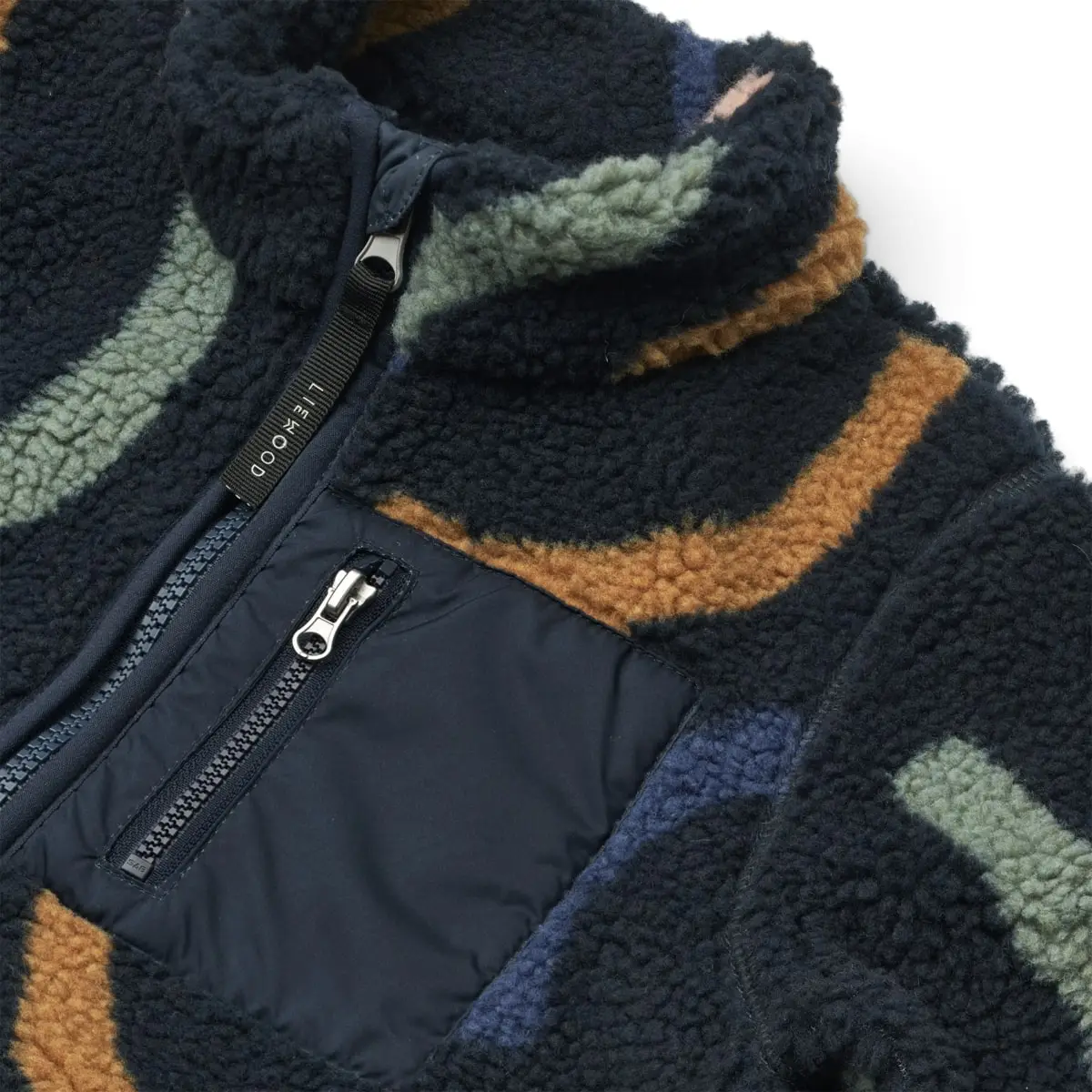 Liewood Nolan Sherpa Jacke für Kinder „Graphic swirls / Classic navy“