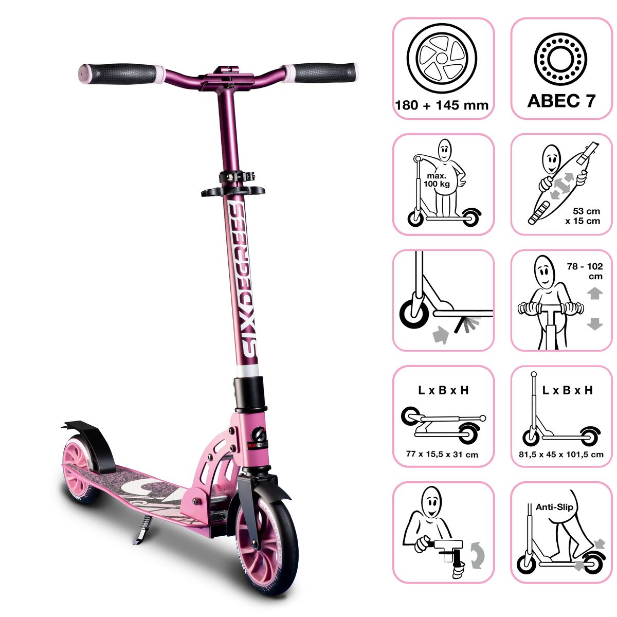 Six Degrees Aluminium Scooter 180/145 mm - Pink