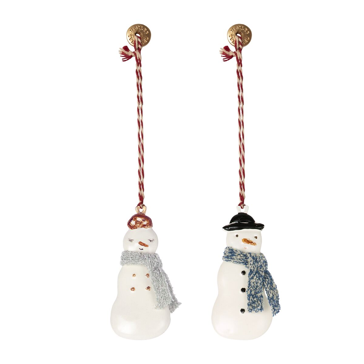 Maileg Weihnachtsbaumschmuck „Schneemann aus Metall, gold“, 2er-Set, 10cm